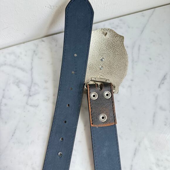 Longhorn Western Buckle Italian Vera Pelle Leather Belt XL 39-42 - Picture 6 of 10